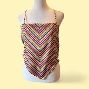 SO Good For Life,Cropped Summer Scarf Tank w/smocked back Juniors size Large NWT